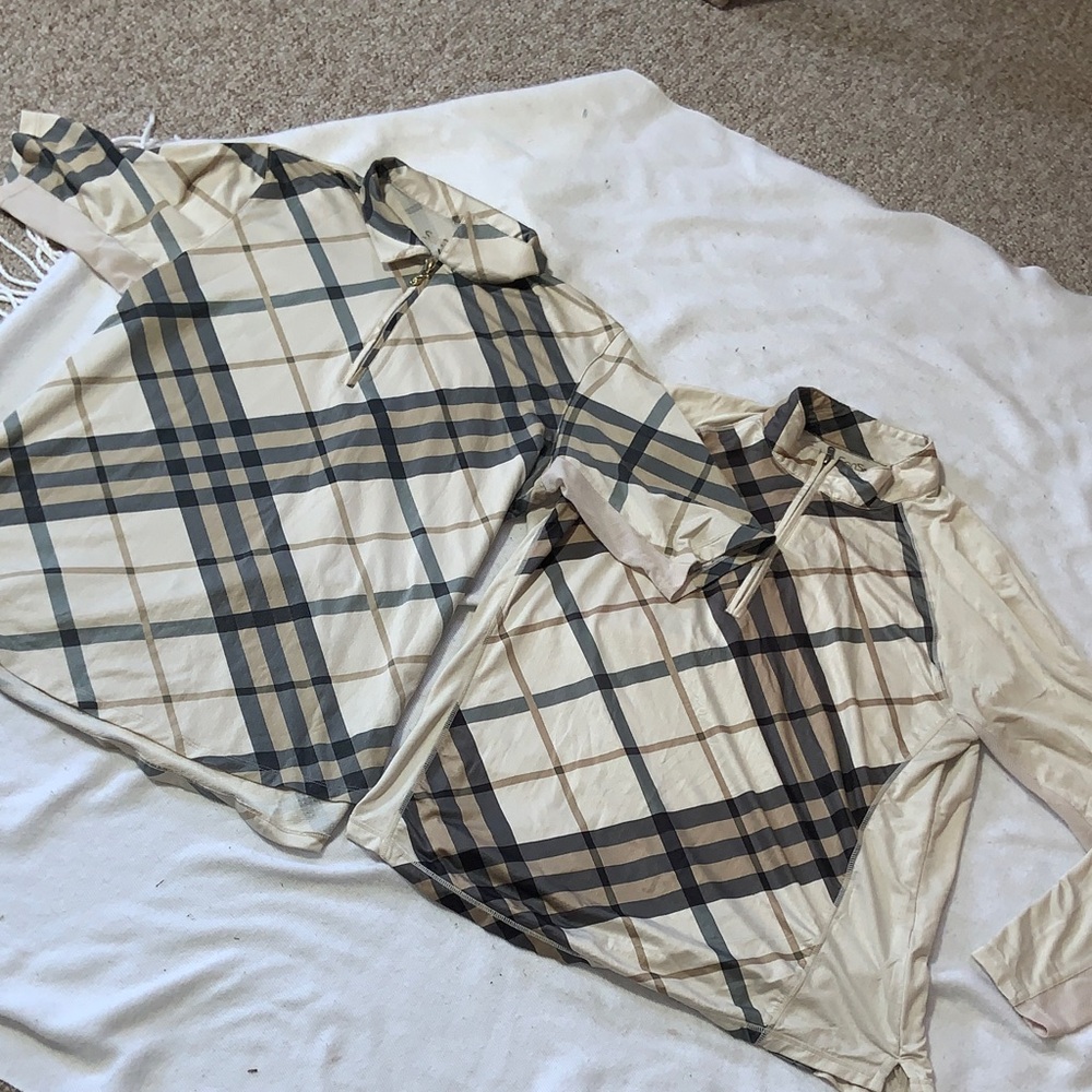 SAN SOLEIL Sun shirts 2 for 1 price long & short sleeve XL BEIGE PLAID RIDING
